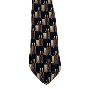 Vintage Conte di Milano Geometric Silk Necktie Navy Gold Burgundy Men's Tie